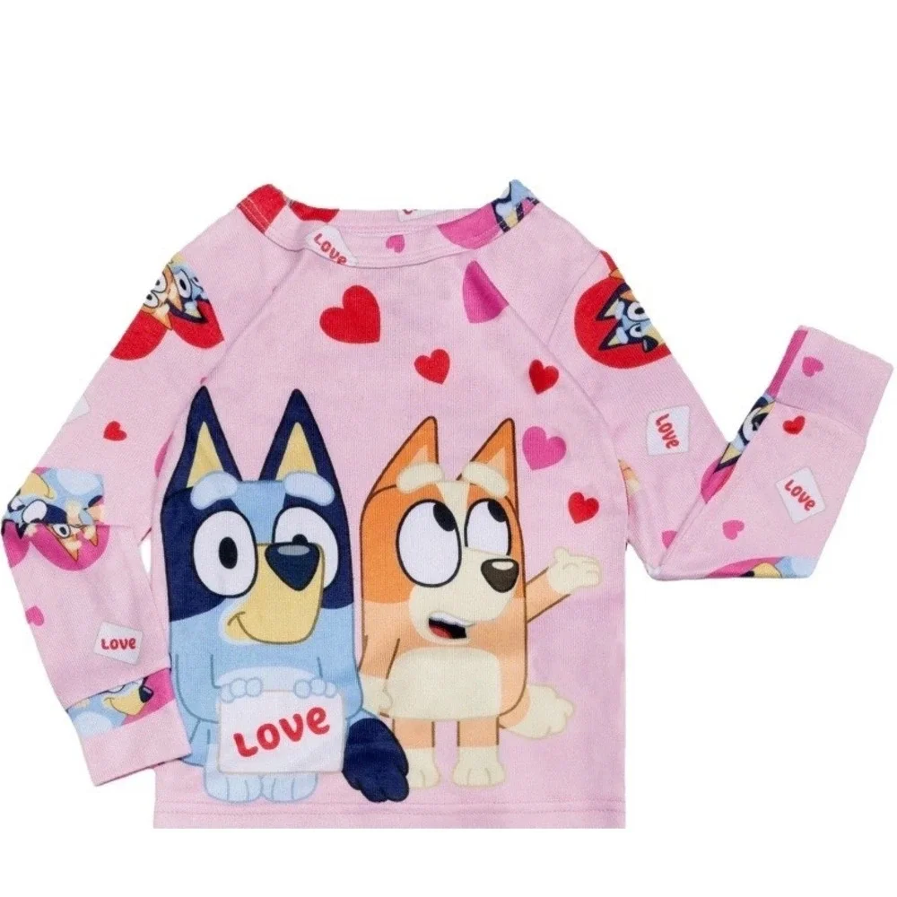 Bluey‎ Bingo Girls Pink Heart Love Snug Fit Ribbed Pajama Set 2-Piece New